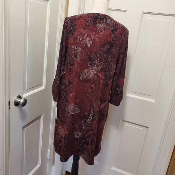 NWT Apt. 9 Paisley Print Ribbed Knit Long Sleeve Swing Dress Ret. $50 - Picture 4 of 10